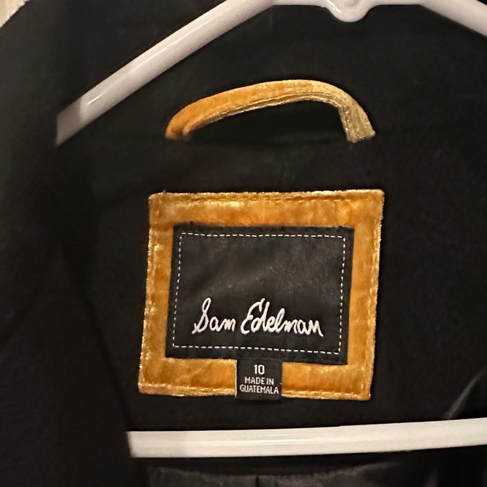 Sam Edelman Black Wool Coat with Gold Crested Buttons - Picture 2 of 7